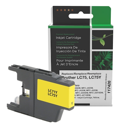 Cig Clover Imaging Non-OEM New High Yield Yellow Ink Cartridge for Brother LC71/LC75 117426